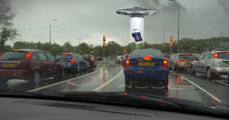 “Recently in the United States, an unidentified flying object ‘UFO’ appeared on the California highway, which sucked a car into the sky.”